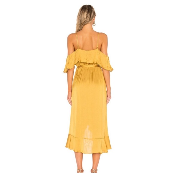 Bardot Bea Cold shoulder Ruffle Wrap Dress in Gold | Sz. 8 - Picture 2 of 8